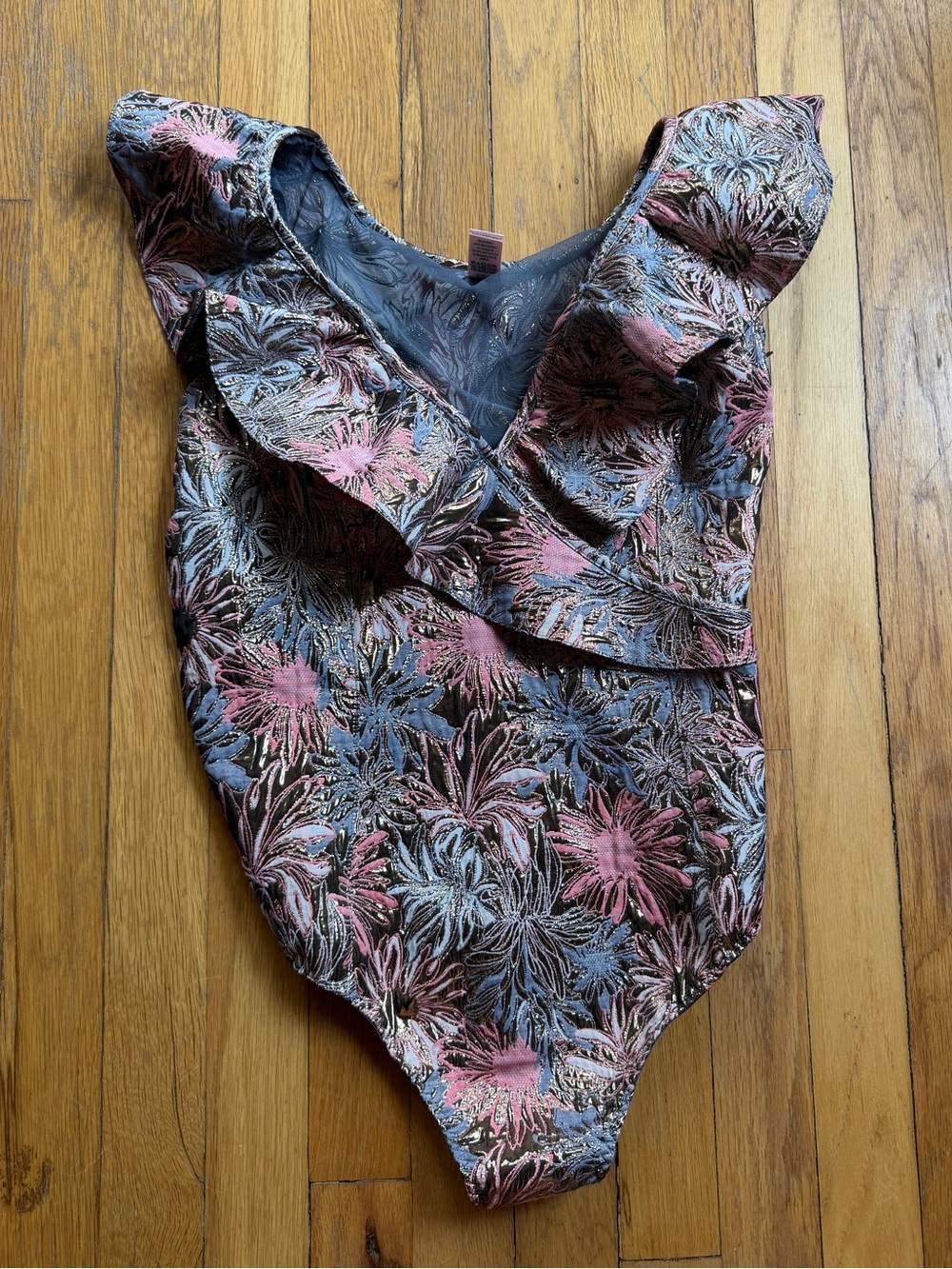 Victoria’s Secret gray pink and gold floral bodysuit